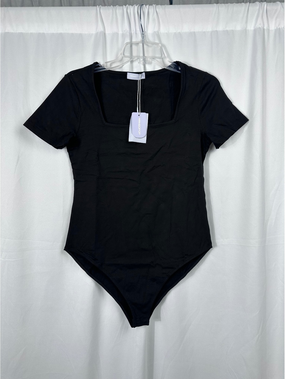 MANGOPOP Black Short Sleeve Cotton Spandex Bodysuit Size Large